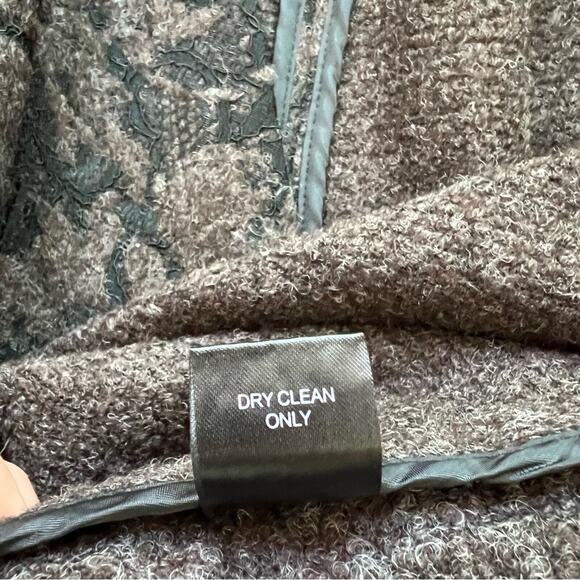Stella Carakasi Brown Wool Blend Black Lace Wrap Asymmetrical Coat Size Small - Picture 13 of 15